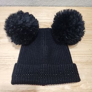 TASHA Baby Beanie Black With Pom Pom And Rhinestone.